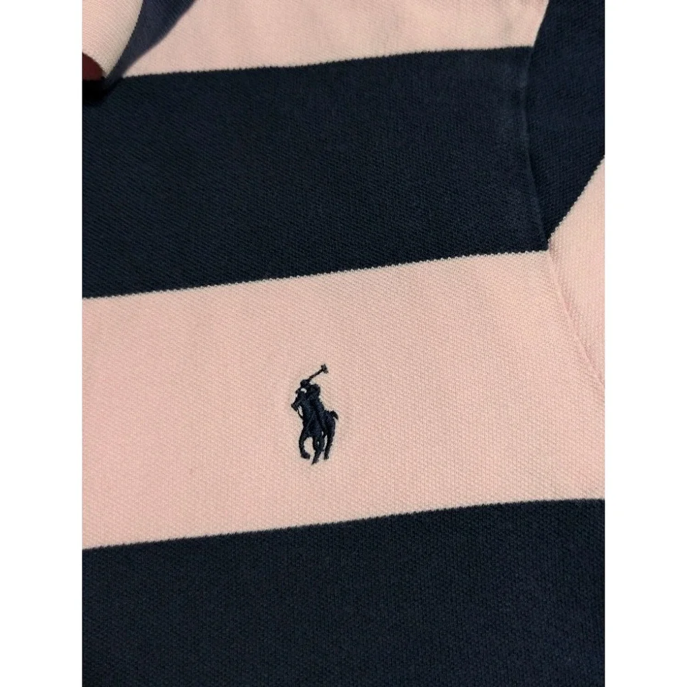 Polo Ralph Lauren Custom Slim Fit Polo Shirt Mens Large Rugby Stripe Pink Navy